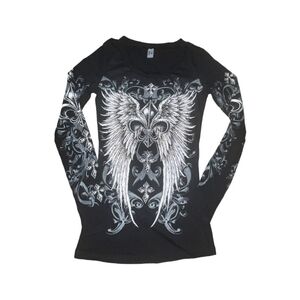 Black Bedazzled Rhinestone Graphic Tee Y2k 2000s Grunge Skater